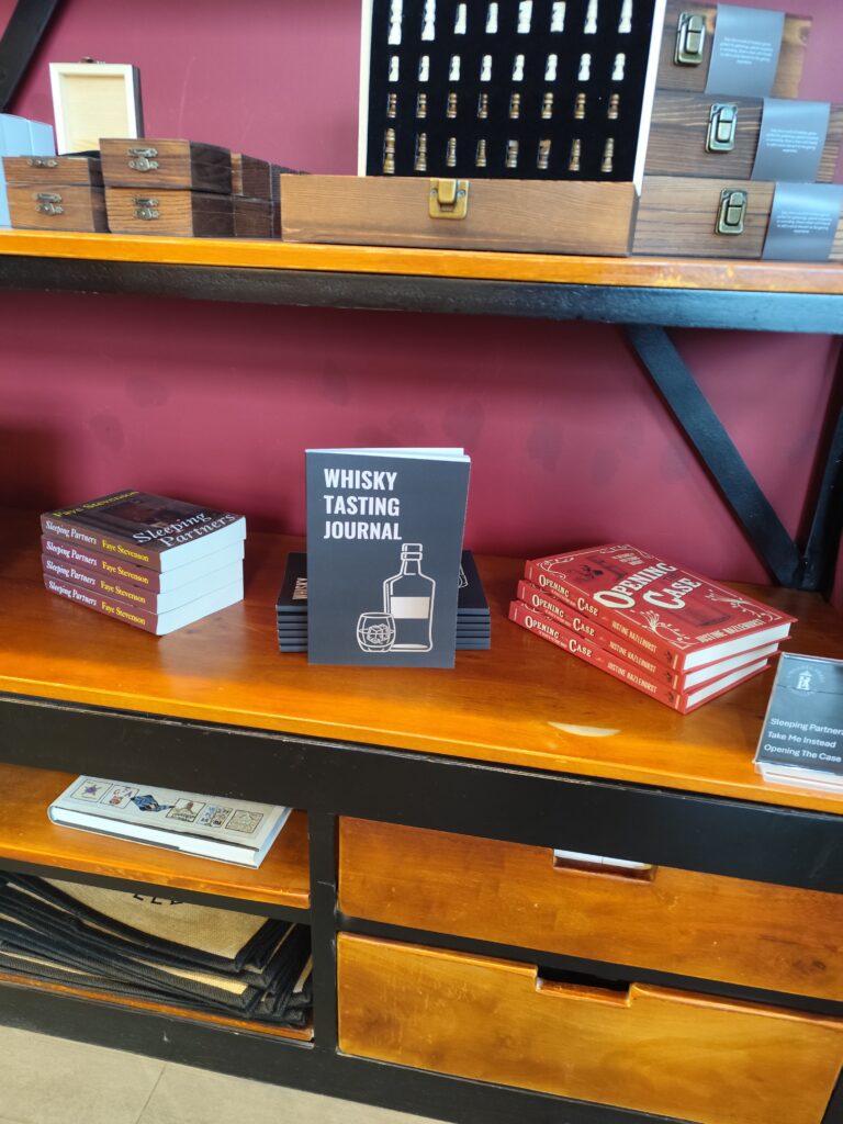 Whisky Tasting Journal on shelf at Lindores Abbey Distillery